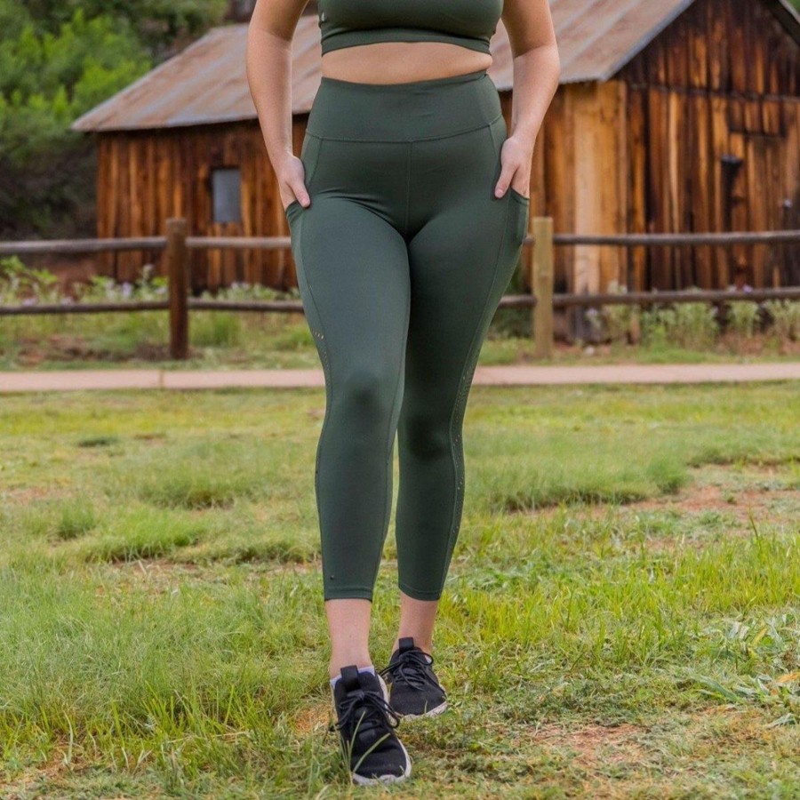 Women Senita Athletics Capris | Lux Denali Laser Cut Capris-Evergreen