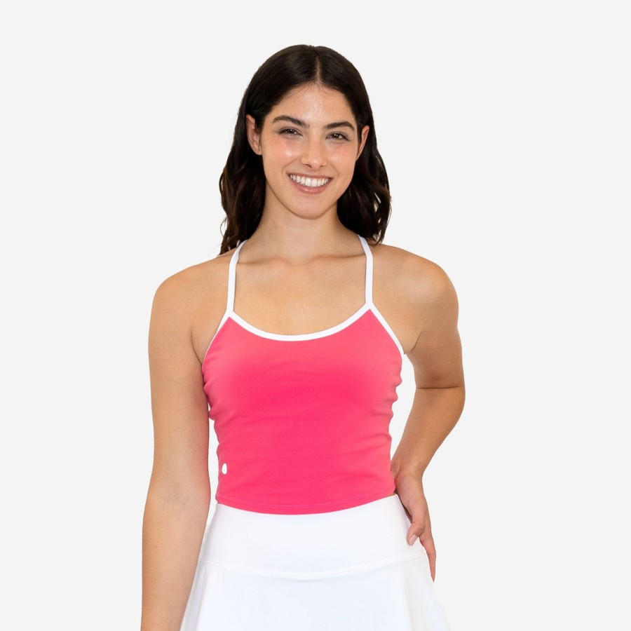 Women Senita Athletics Sports Bras | Sculpt Ava Crop Top-Dragonfruit / White