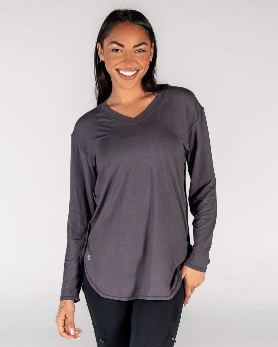 Women Senita Athletics Long Sleeves | Boyfriend Long Sleeve-Granite