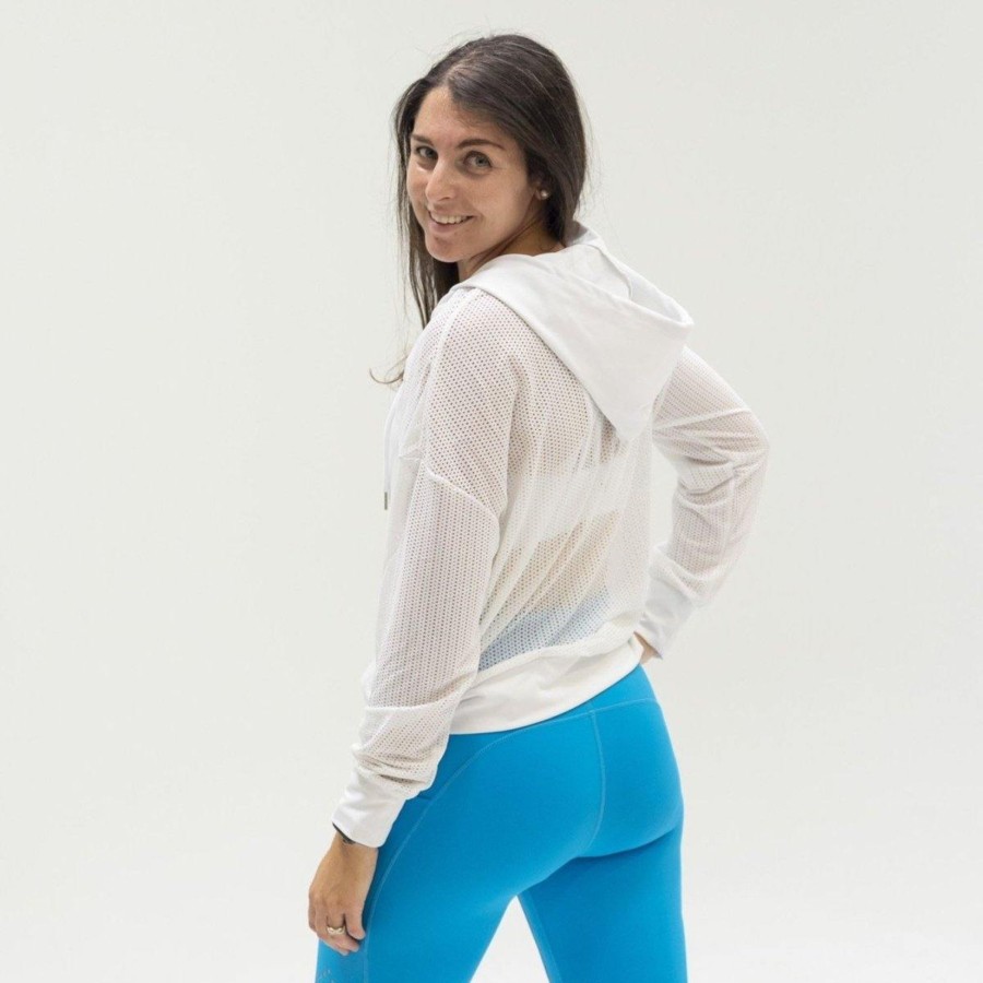 Women Senita Athletics Long Sleeves | Champion Mesh Hoodie-White