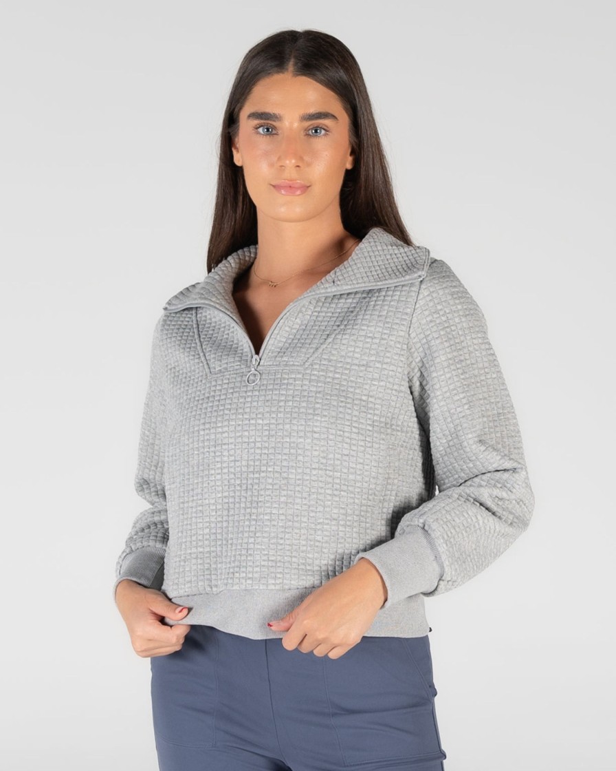 Women Senita Athletics Outerwear | Angela Waffle Half-Zip Pullover-Light Heathered Gray