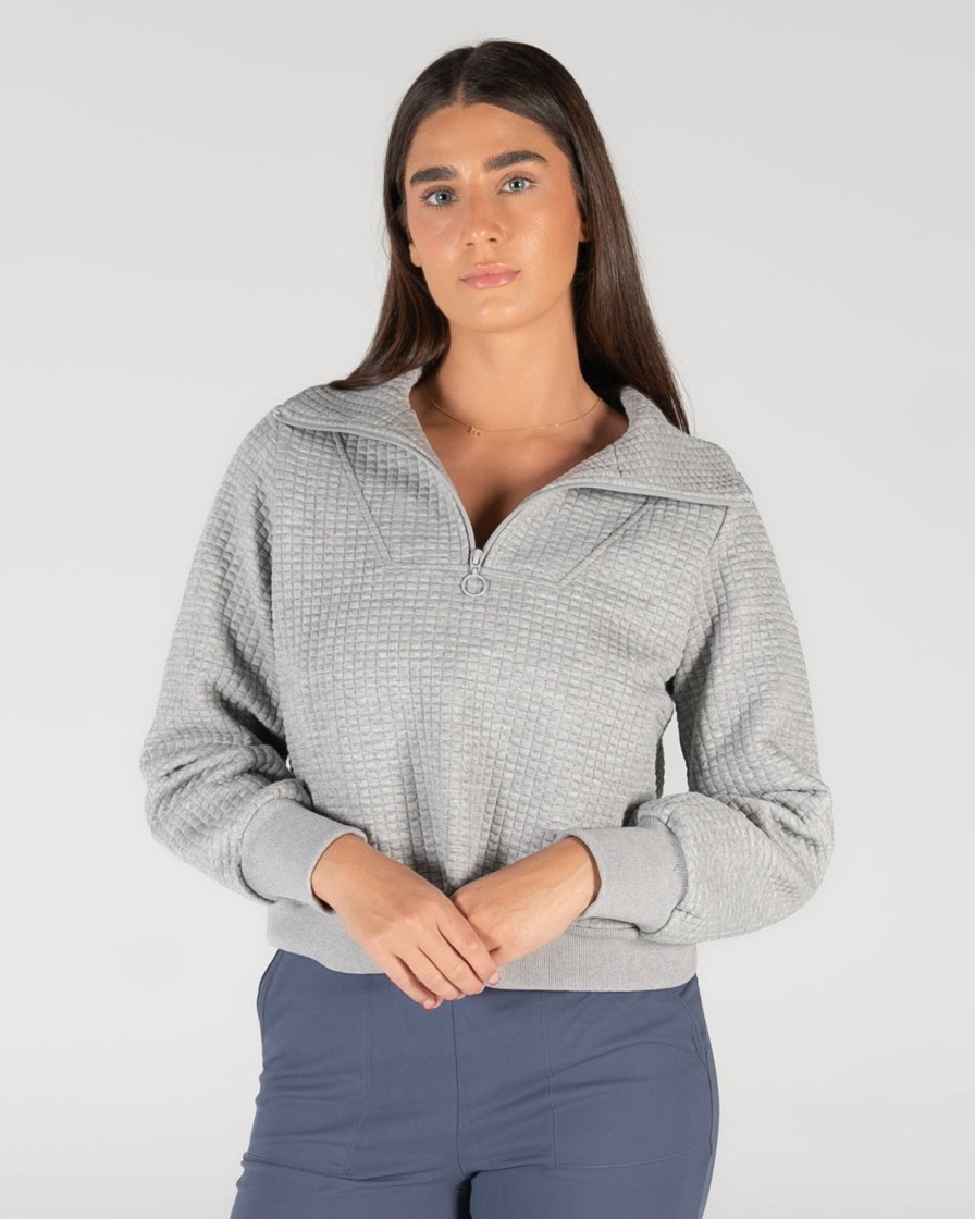 Women Senita Athletics Outerwear | Angela Waffle Half-Zip Pullover-Light Heathered Gray