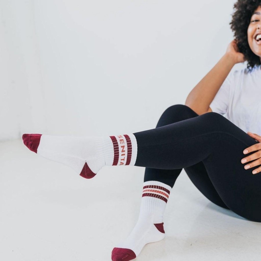 Women Senita Athletics | Senita Crew Socks-White/Mulberry