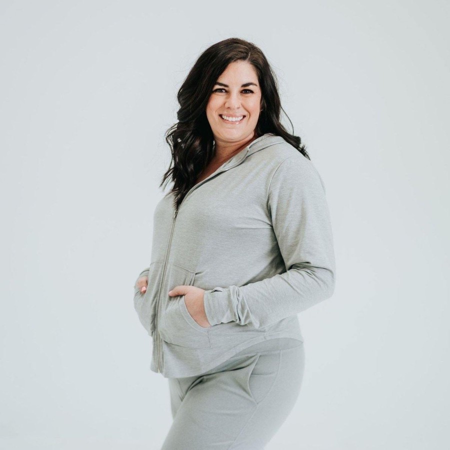 Women Senita Athletics Outerwear | Bestie Zip Up Hoodie-Heathered Gray