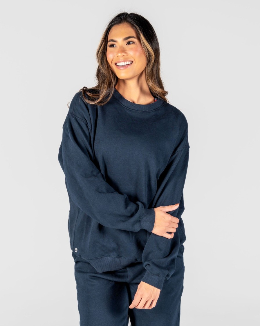 Women Senita Athletics Long Sleeves | The Classic Crew-Navy