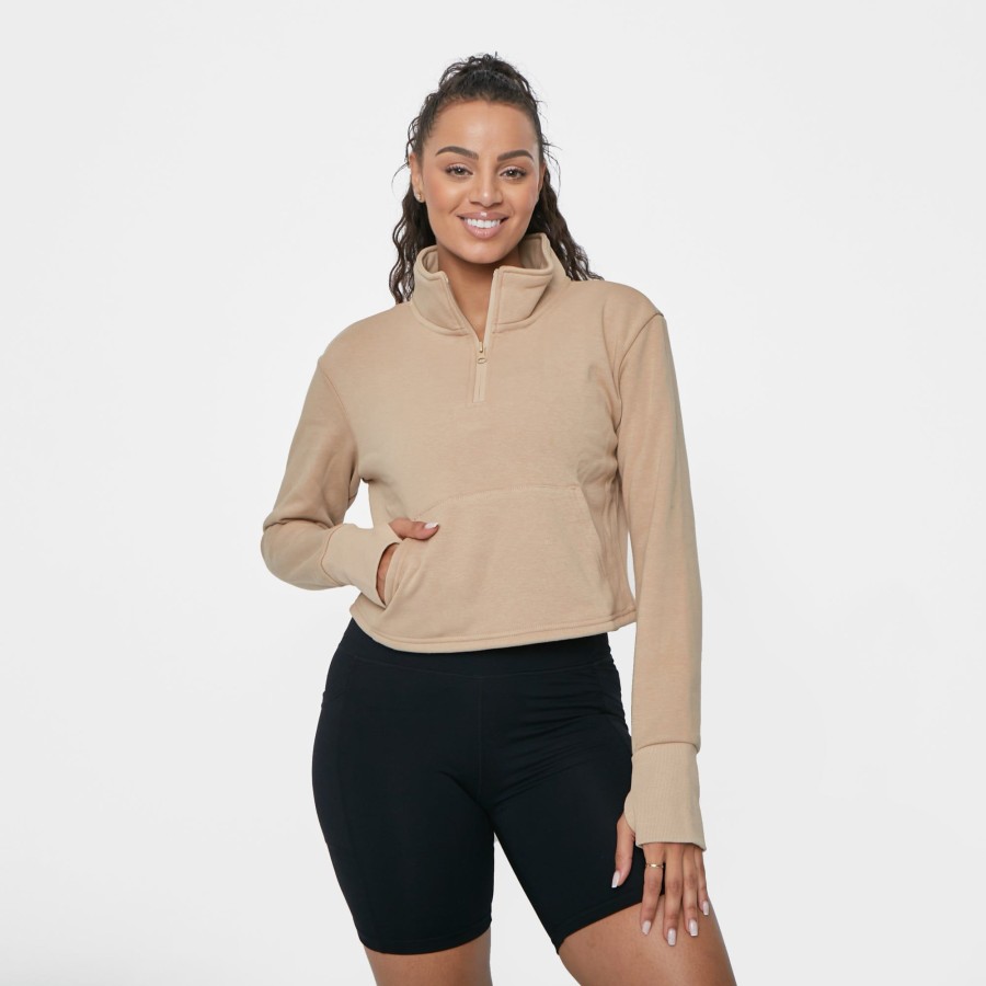 Women Senita Athletics Outerwear | Hailey Cropped Half Zip-Latte