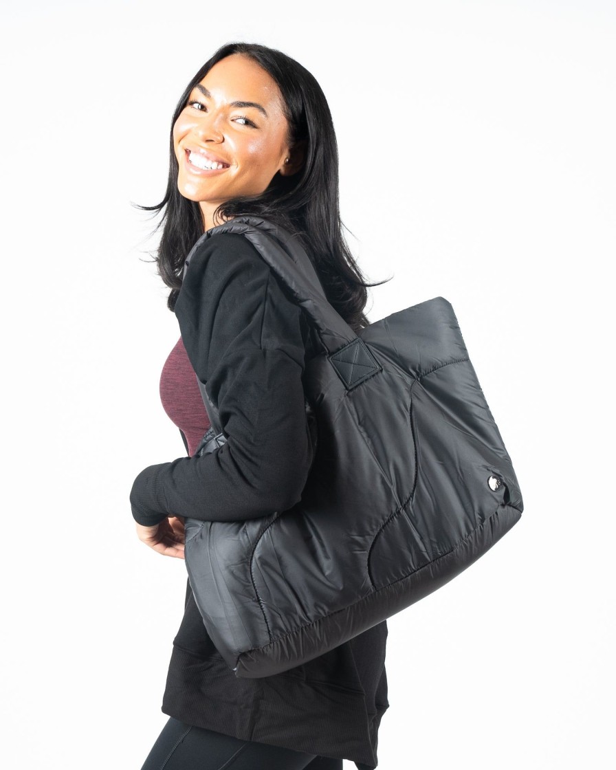 Women Senita Athletics | Desk To Dumbell Puffer Tote Bag-Black