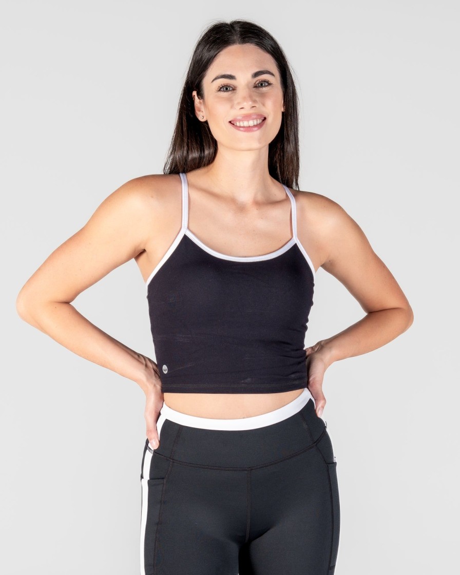 Women Senita Athletics Sports Bras | Sculpt Ava Crop Top-Black & White